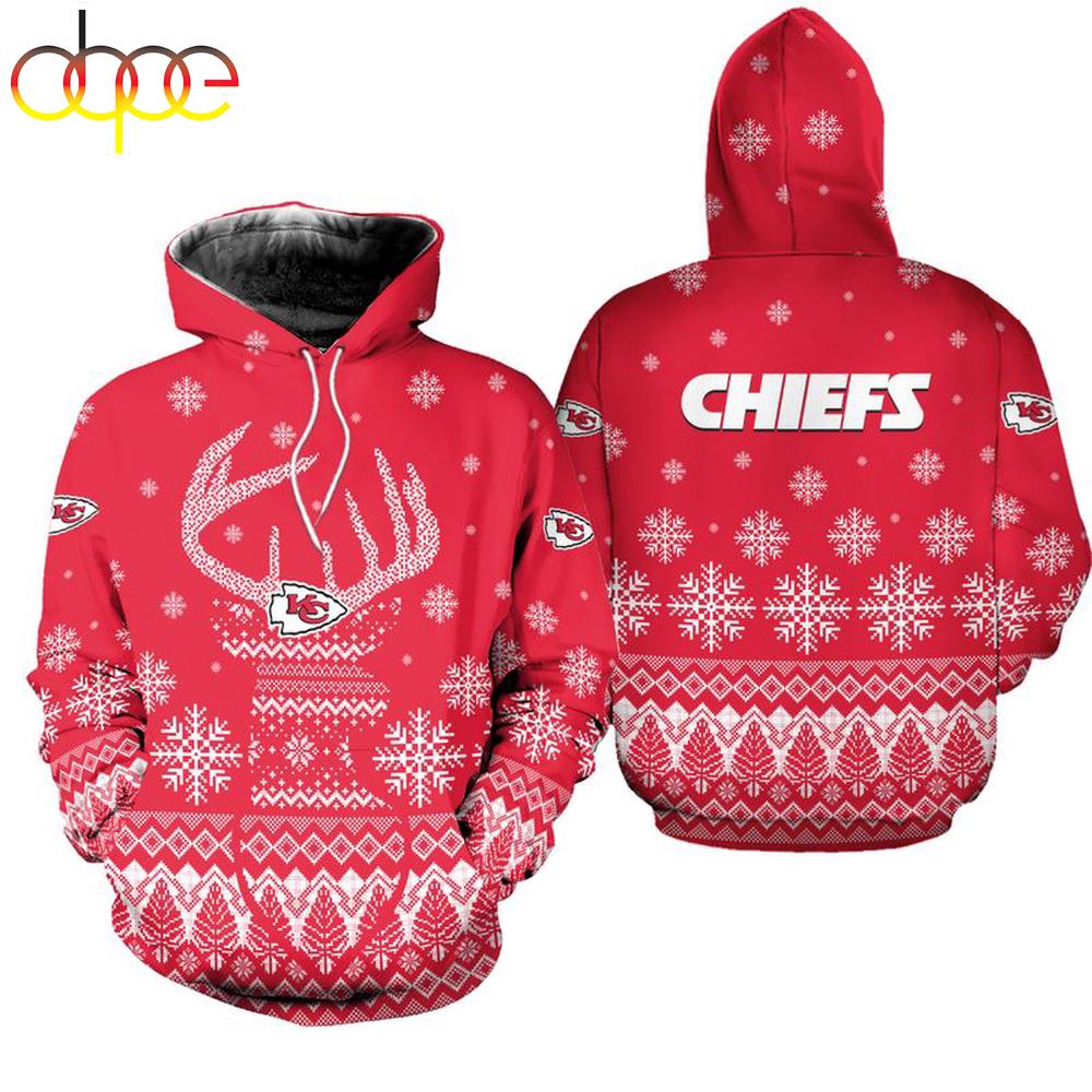 NFL Kansas City Chiefs Reindeer Merry Christmas 3D Hoodie Shirt