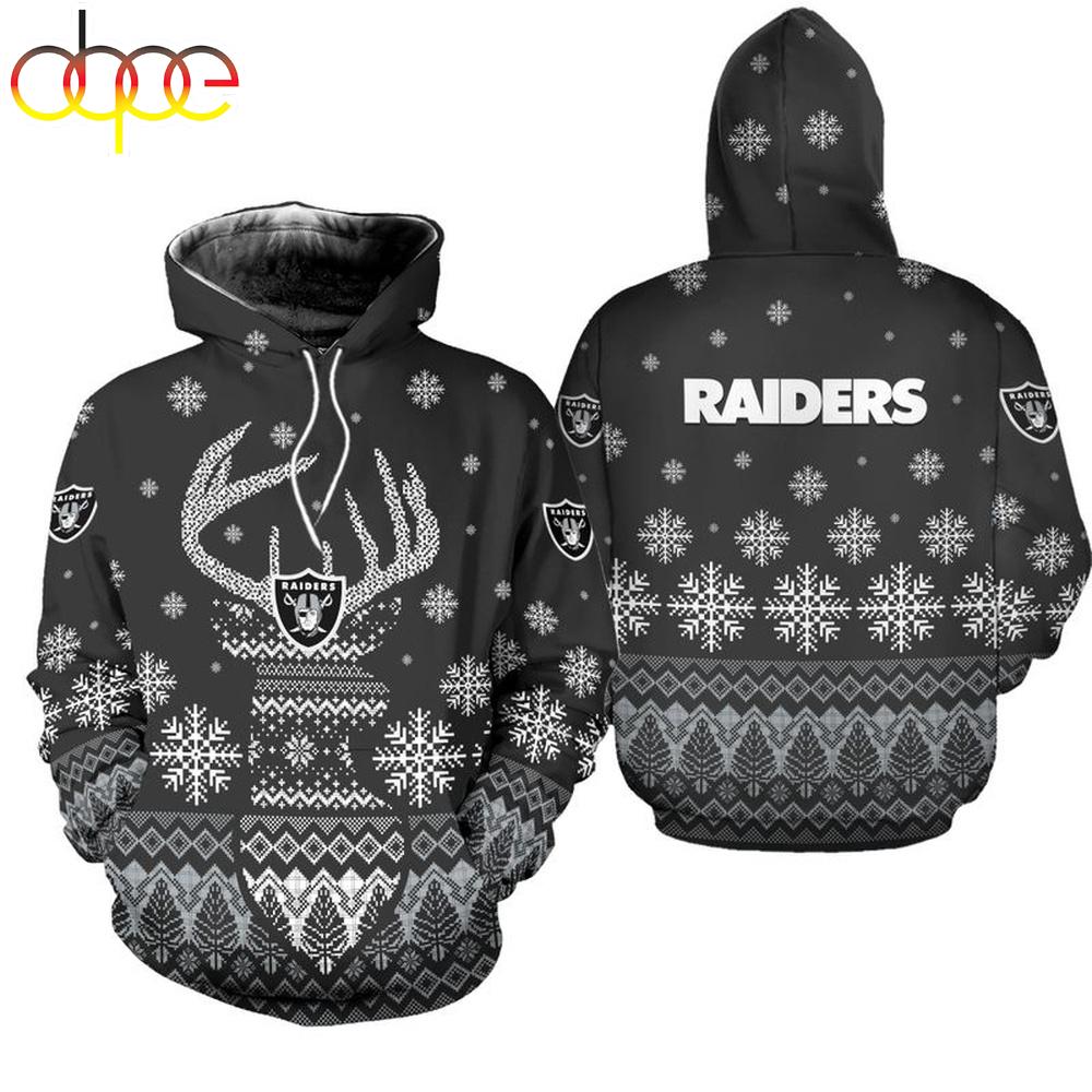 NFL Las Vegas Raiders Reindeer Merry Christmas 3D Hoodie Shirt