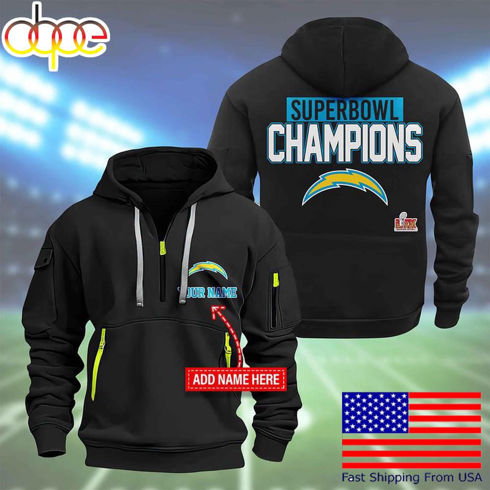 NFL Los Angeles Chargers Custom Name Super Bowl LIX Quarter Zip Hoodie
