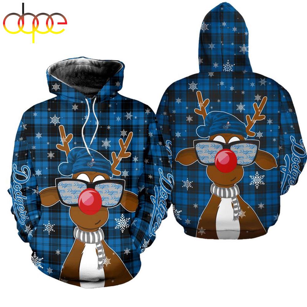 NFL Los Angeles Dodgers Christmas Reindeer Sunglasses All Over Print Hoodie Shirt