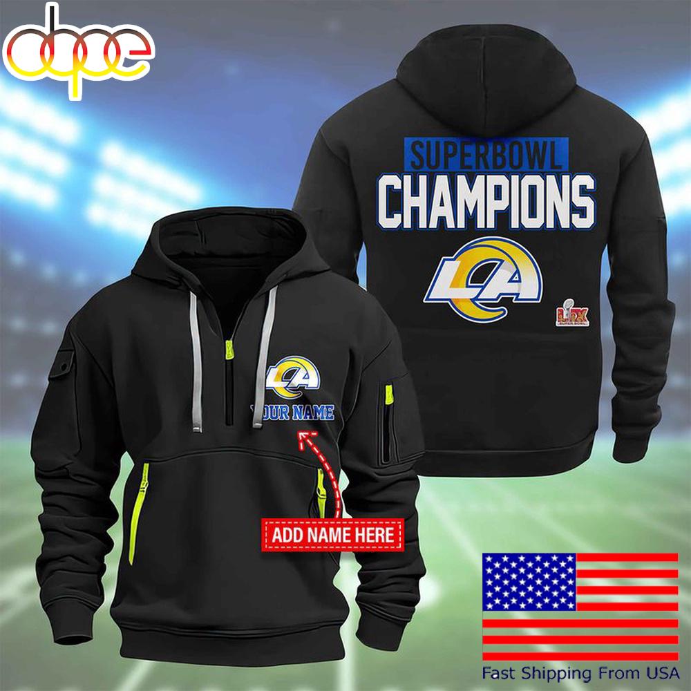 NFL Los Angeles Rams Custom Name Super Bowl LIX Quarter Zip Hoodie