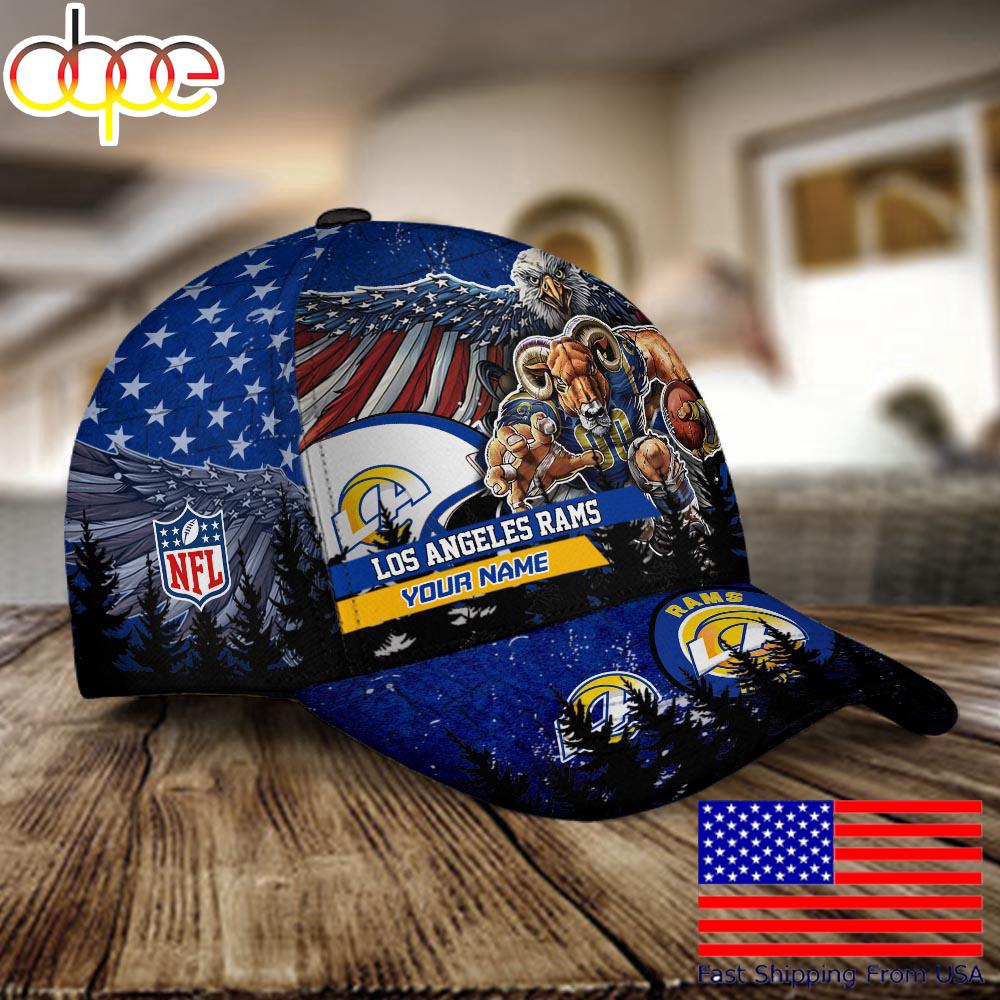 NFL Los Angeles Rams Mascot Logo Custom Name Baseball Cap  For Fans