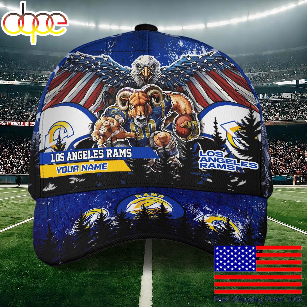 NFL Los Angeles Rams Mascot Logo Custom Name Baseball Cap  For Fans