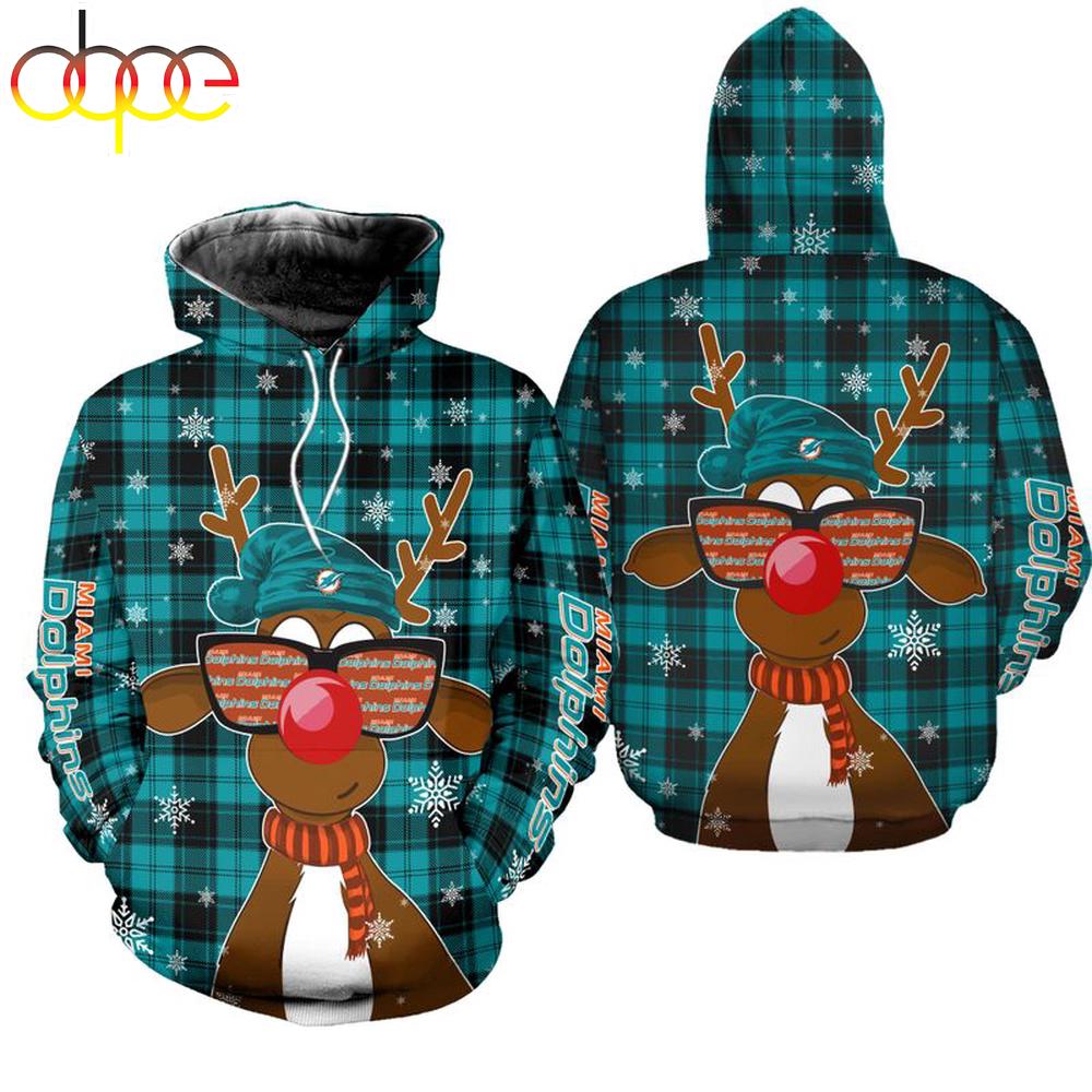 NFL Miami Dolphins Christmas Reindeer Sunglasses All Over Print Hoodie Shirt