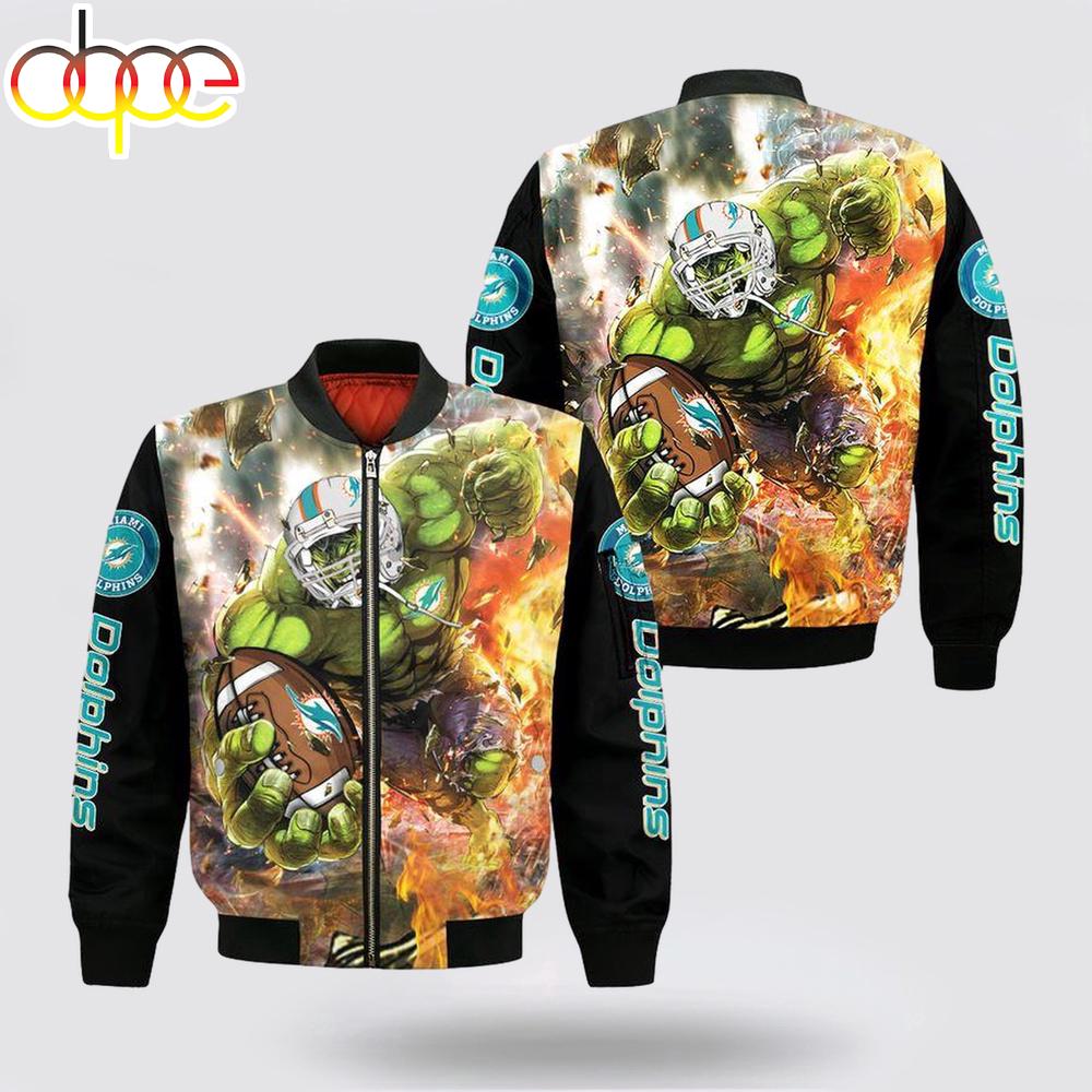 NFL Miami Dolphins Hulk All Over Print Bomber Jacket