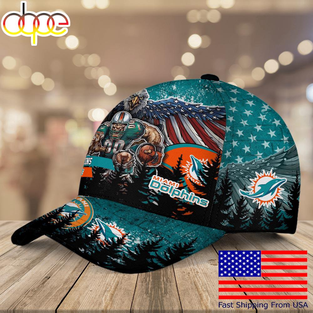 NFL Miami Dolphins Mascot Logo Custom Name Baseball Cap  For Fans