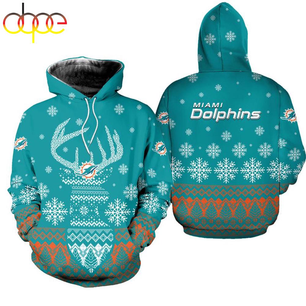 NFL Miami Dolphins Reindeer Merry Christmas 3D Hoodie Shirt