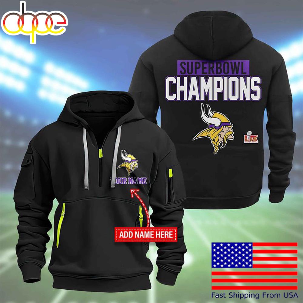 NFL Minnesota Vikings Custom Name Super Bowl LIX Quarter Zip Hoodie