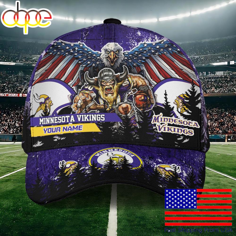 NFL Minnesota Vikings Mascot Logo Custom Name Baseball Cap  For Fans