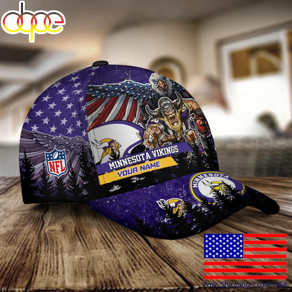 NFL Minnesota Vikings Mascot Logo Custom Name Baseball Cap  For Fans