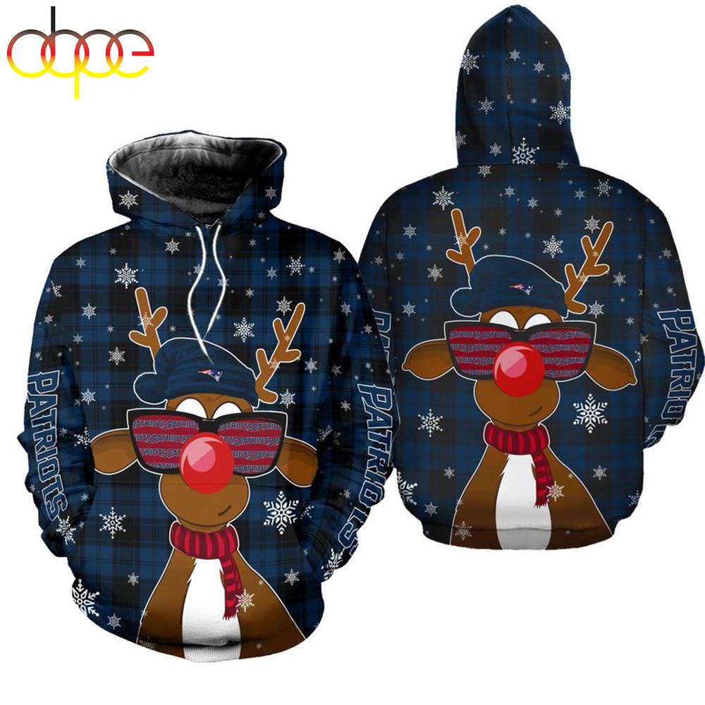 NFL New England Patriots Christmas Reindeer Sunglasses All Over Print Hoodie Shirt