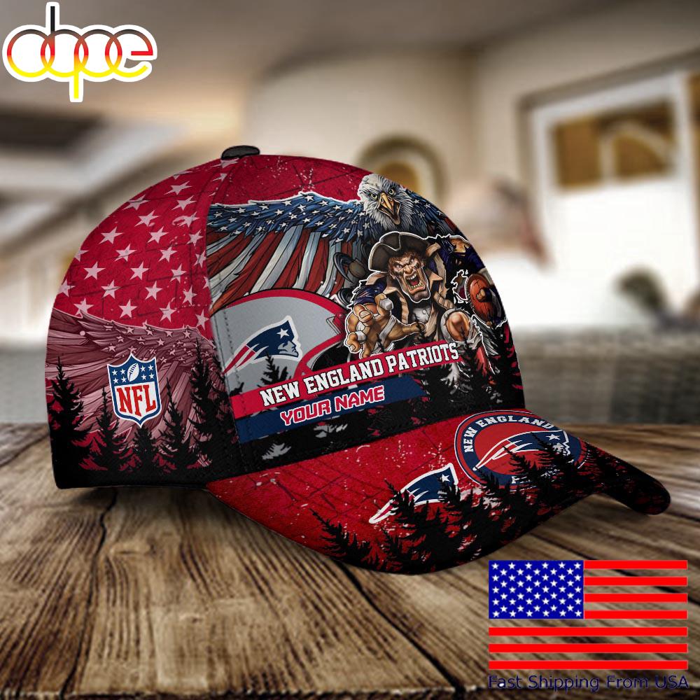 NFL New England Patriots Mascot Logo Custom Name Baseball Cap  For Fans