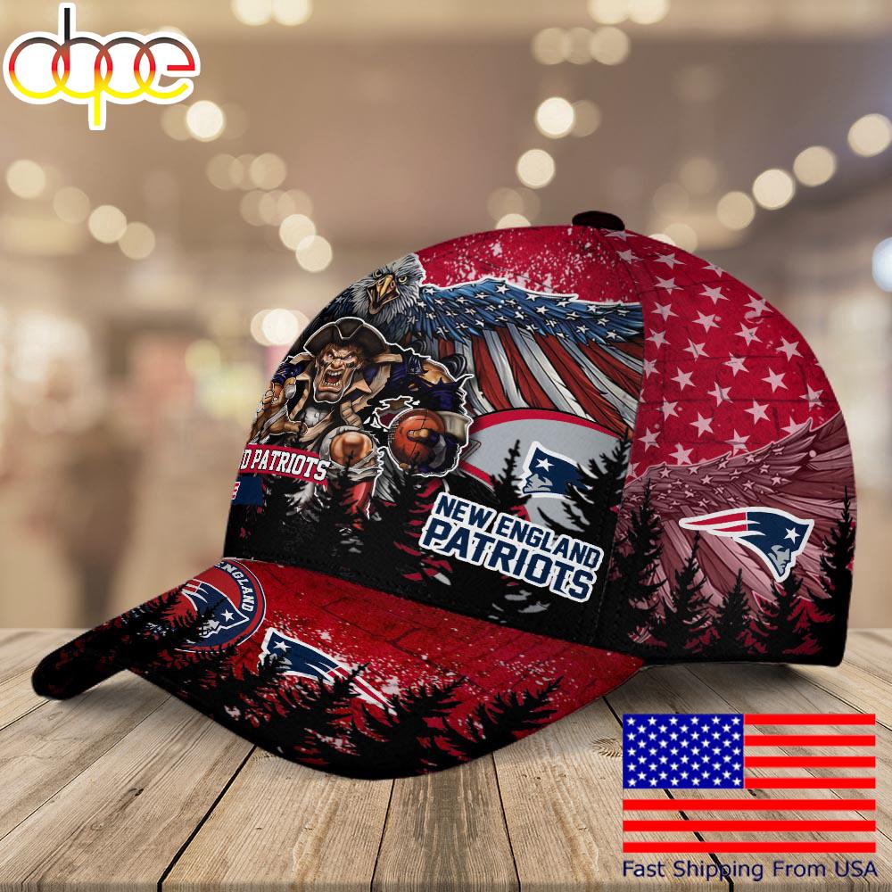 NFL New England Patriots Mascot Logo Custom Name Baseball Cap  For Fans