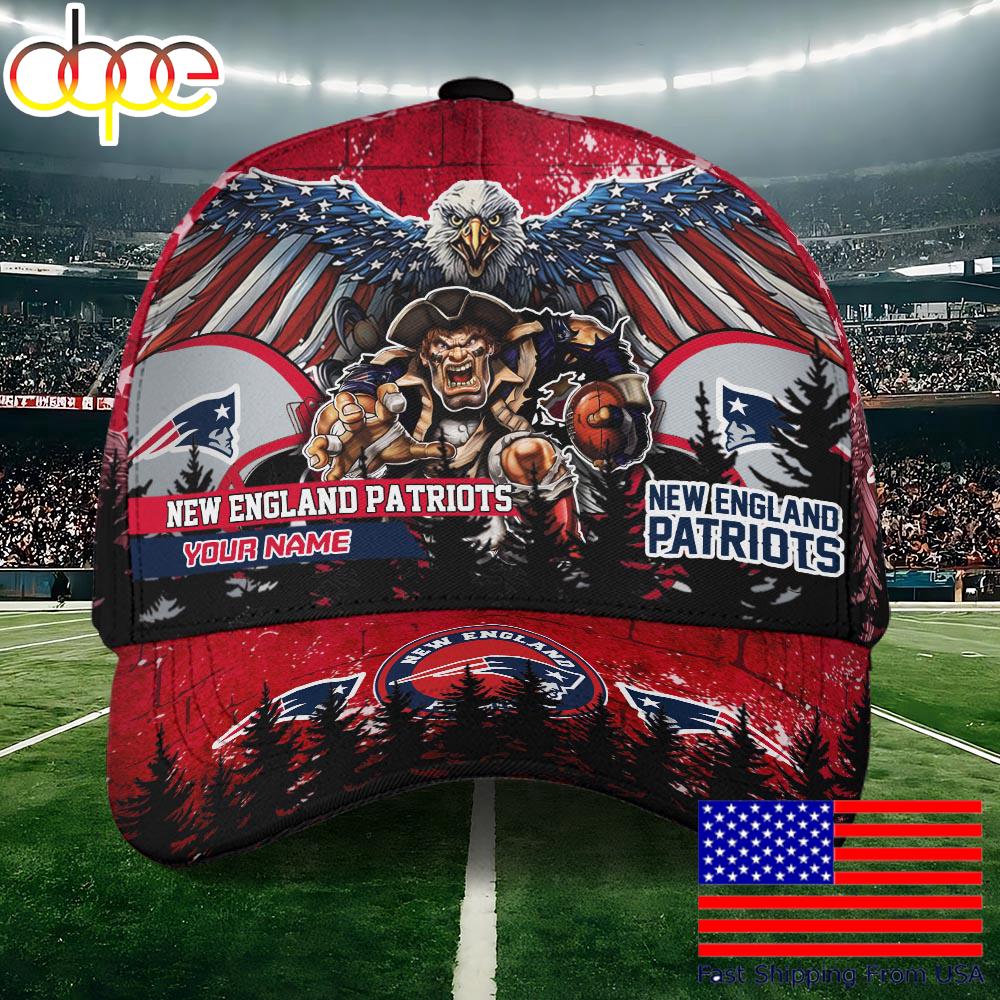 NFL New England Patriots Mascot Logo Custom Name Baseball Cap  For Fans