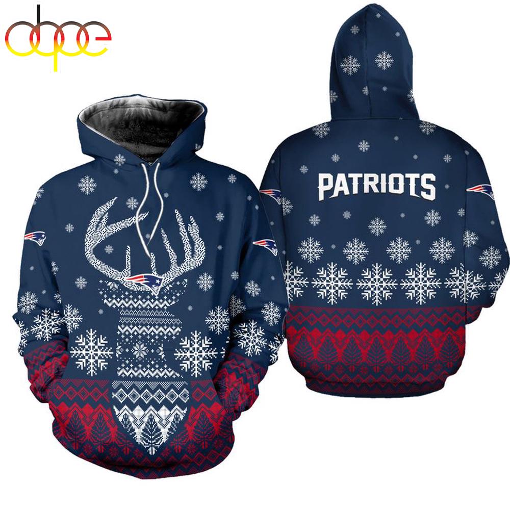 NFL New England Patriots Reindeer Merry Christmas 3D Hoodie Shirt