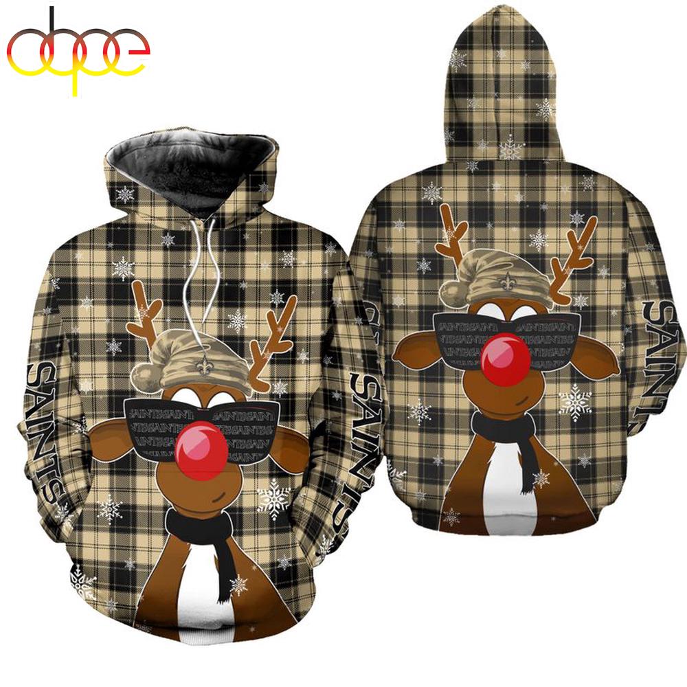 NFL New Orleans Saints Christmas Reindeer Sunglasses All Over Print Hoodie Shirt