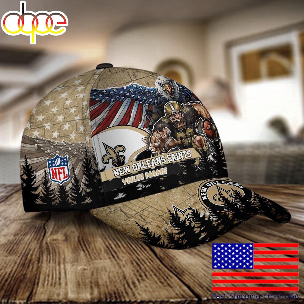 NFL New Orleans Saints Mascot Logo Custom Name Baseball Cap  For Fans