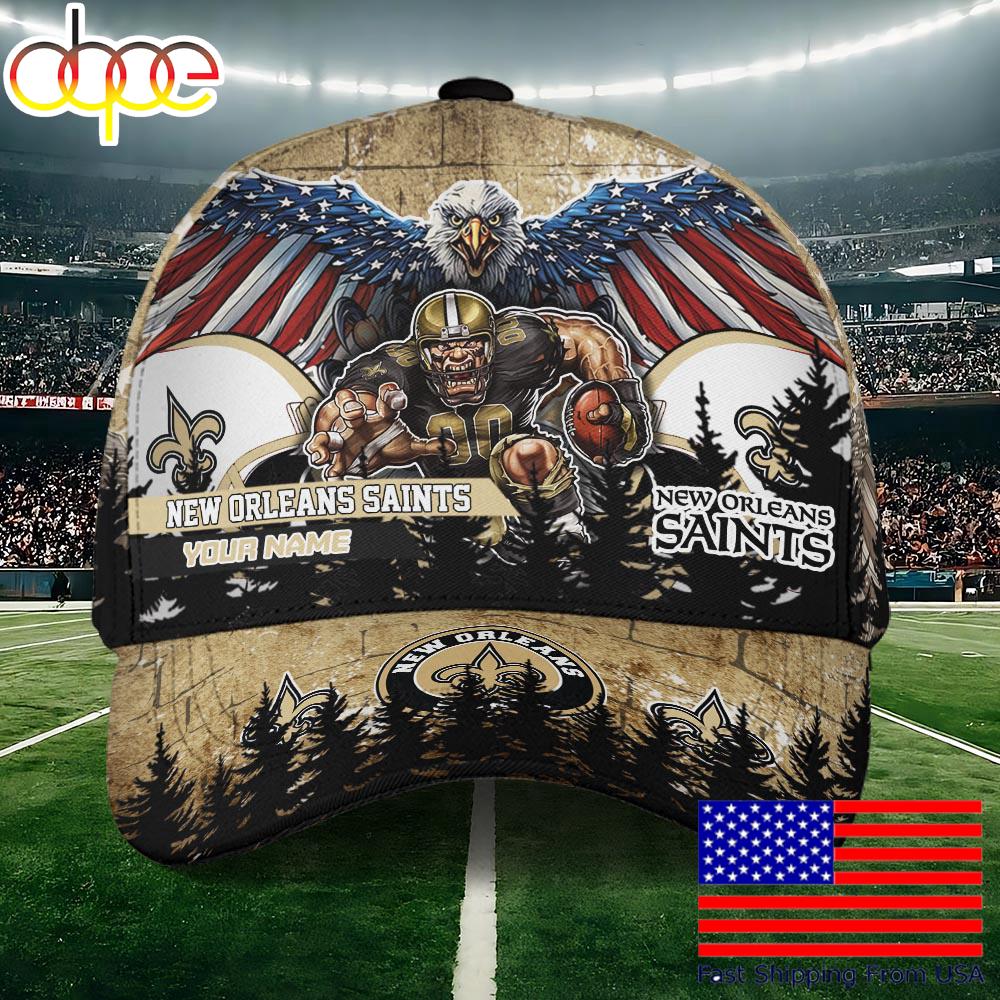 NFL New Orleans Saints Mascot Logo Custom Name Baseball Cap  For Fans