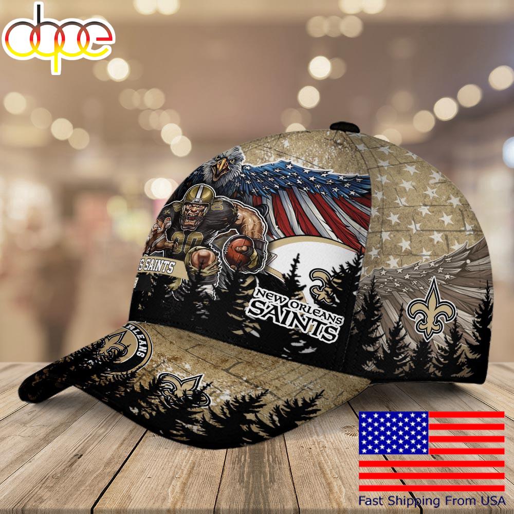 NFL New Orleans Saints Mascot Logo Custom Name Baseball Cap  For Fans