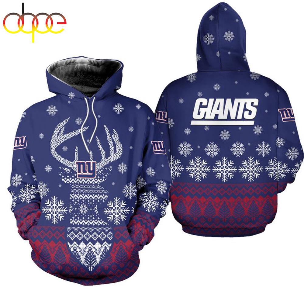 NFL New York Giants Reindeer Merry Christmas 3D Hoodie Shirt
