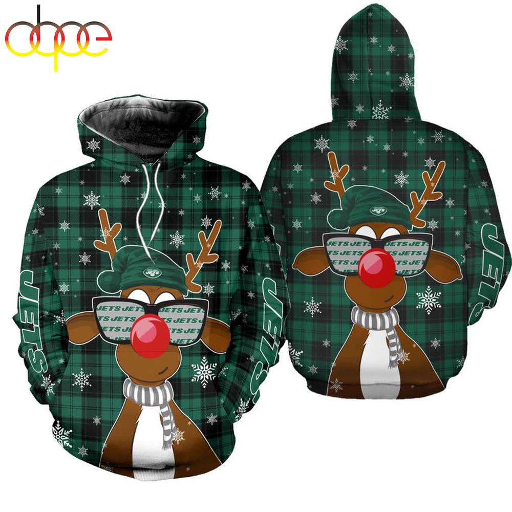 NFL New York Jets Christmas Reindeer Sunglasses All Over Print Hoodie Shirt