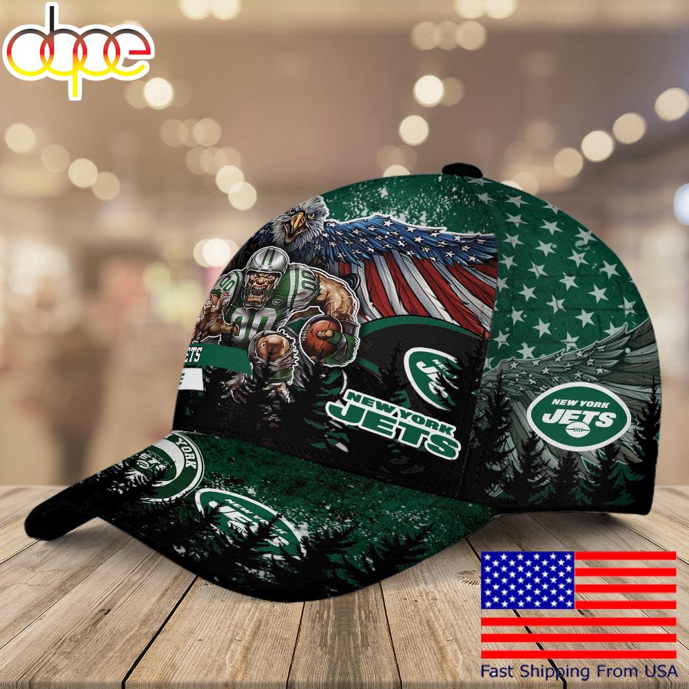 NFL New York Jets Mascot Logo Custom Name Baseball Cap  For Fans