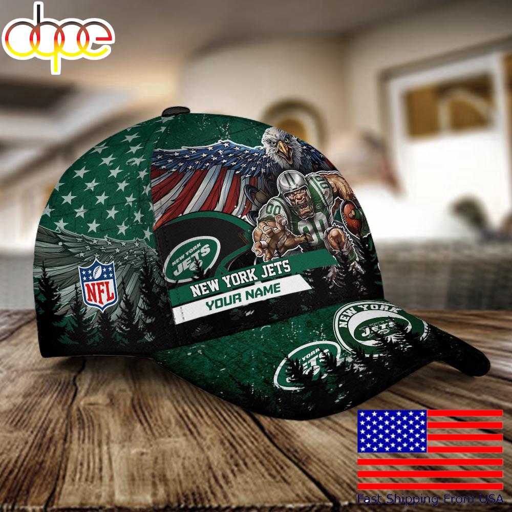 NFL New York Jets Mascot Logo Custom Name Baseball Cap  For Fans