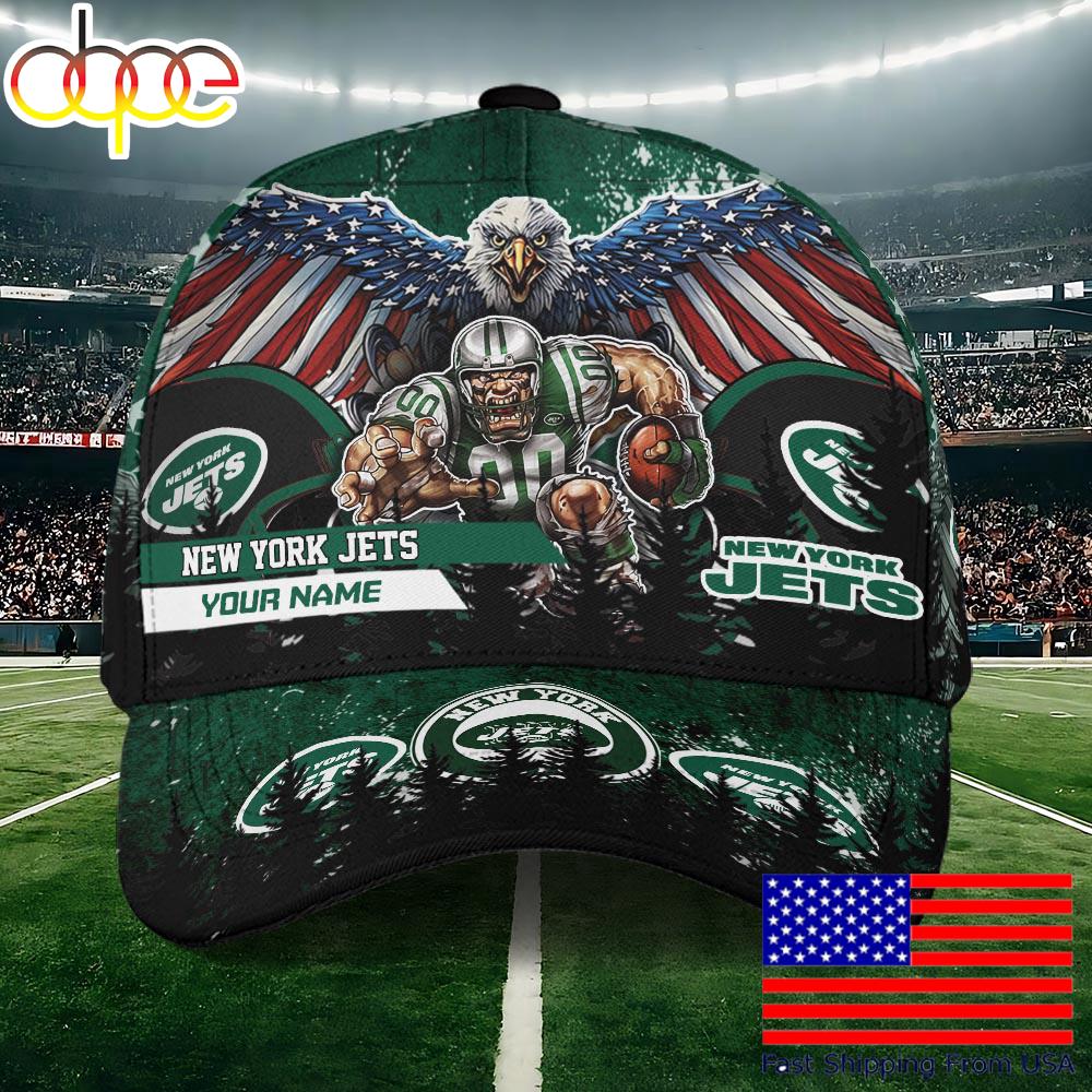 NFL New York Jets Mascot Logo Custom Name Baseball Cap  For Fans