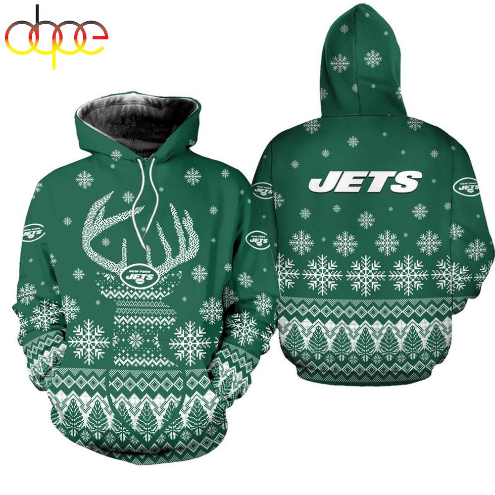 NFL New York Jets Reindeer Merry Christmas 3D Hoodie Shirt