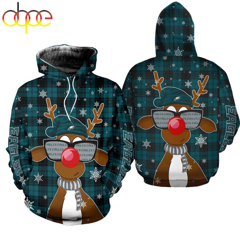 NFL Philadelphia Eagles Christmas Reindeer Sunglasses All Over Print Hoodie Shirt