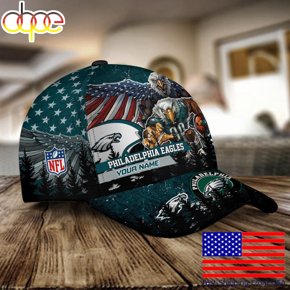 NFL Philadelphia Eagles Mascot Logo Custom Name Baseball Cap  For Fans