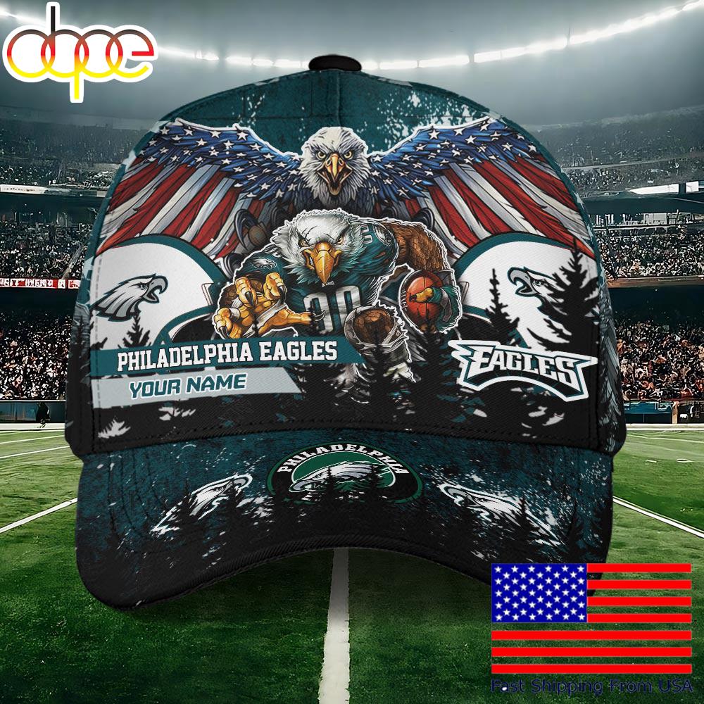 NFL Philadelphia Eagles Mascot Logo Custom Name Baseball Cap  For Fans