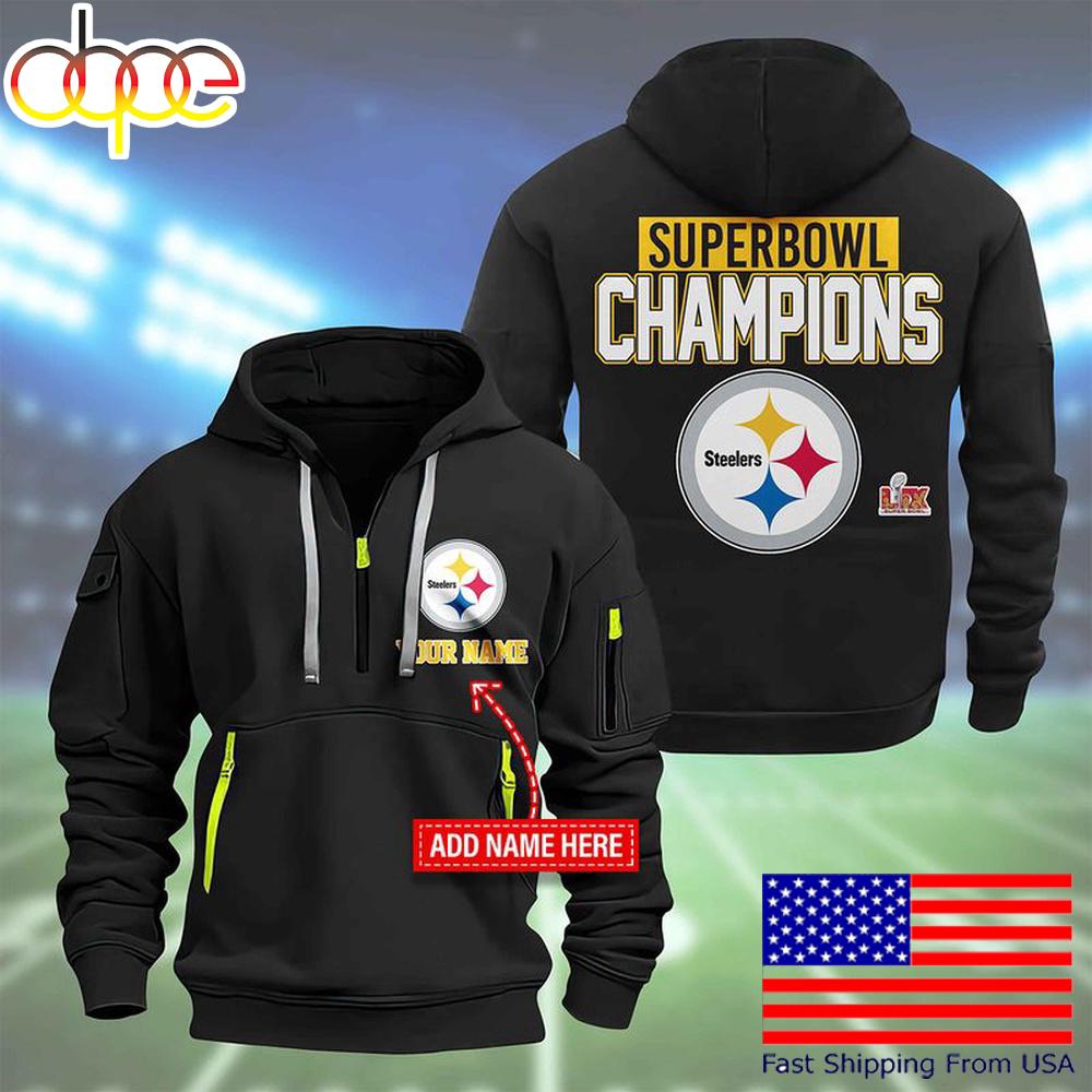 NFL Pittsburgh Steelers Custom Name Super Bowl LIX Quarter Zip Hoodie