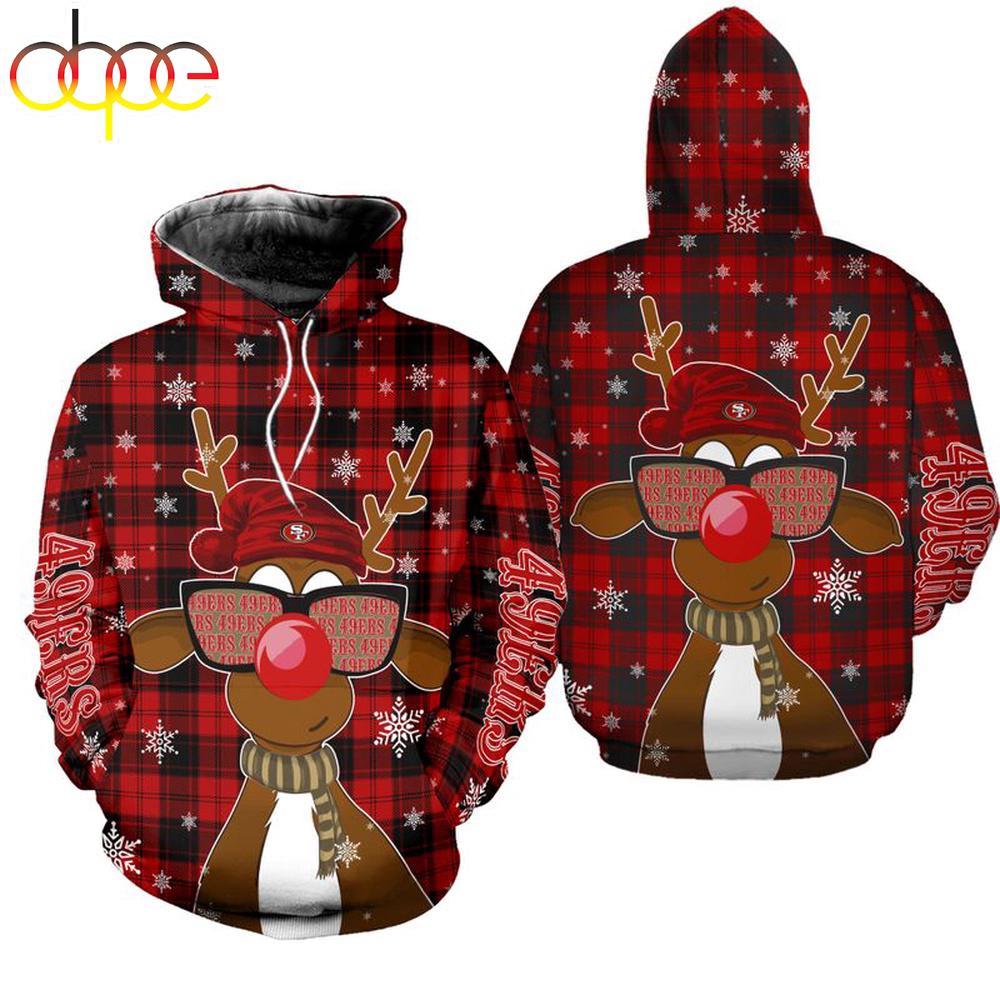 NFL San Francisco 49ers Christmas Reindeer Sunglasses All Over Print Hoodie Shirt