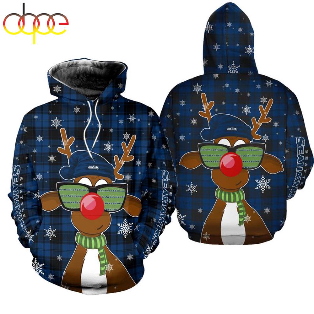 NFL Seattle Seahawks Christmas Reindeer Sunglasses All Over Print Hoodie Shirt