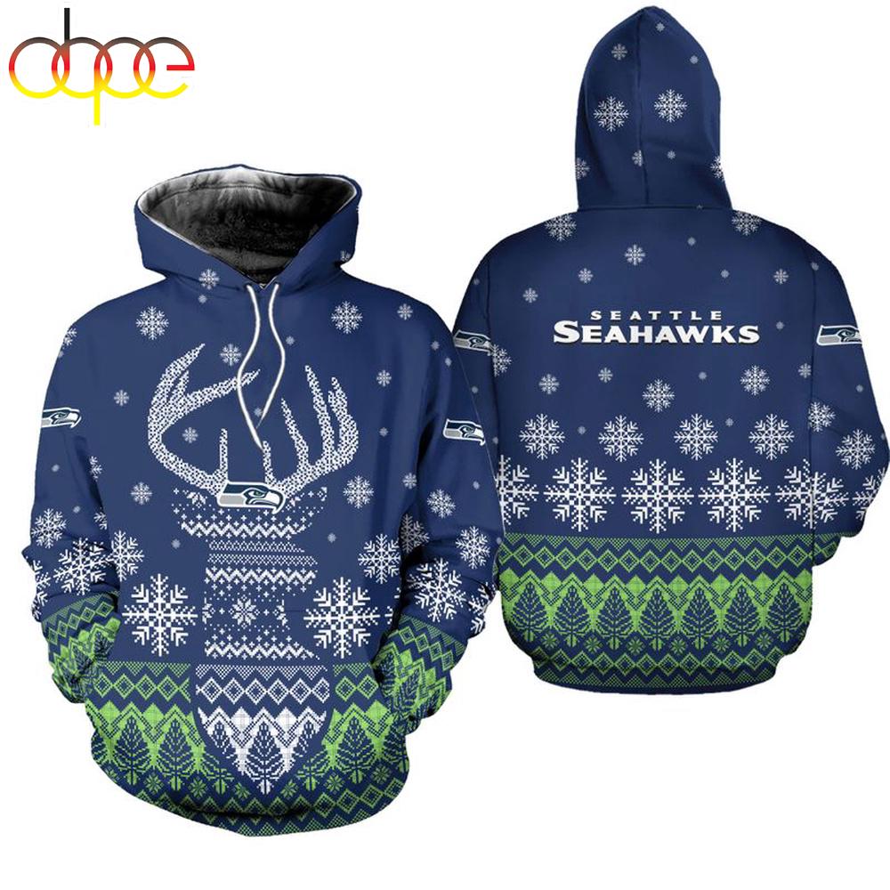 NFL Seattle Seahawks Reindeer Merry Christmas 3D Hoodie Shirt