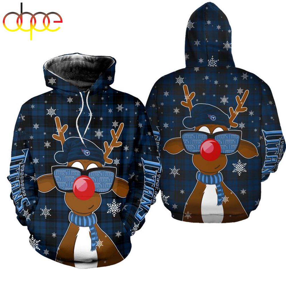 NFL Tennessee Titans Christmas Reindeer Sunglasses All Over Print Hoodie Shirt