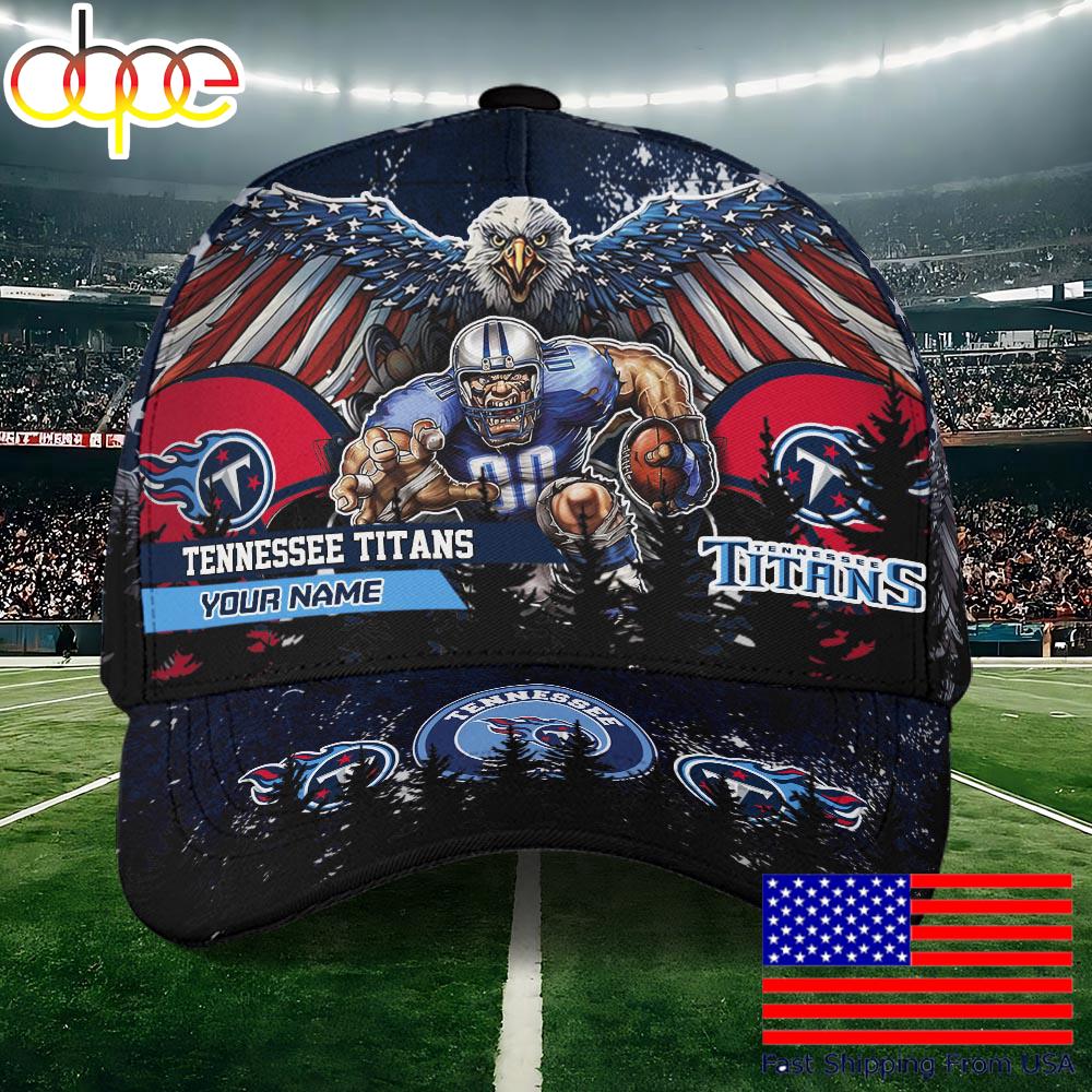 NFL Tennessee Titans Mascot Logo Custom Name Baseball Cap  For Fans