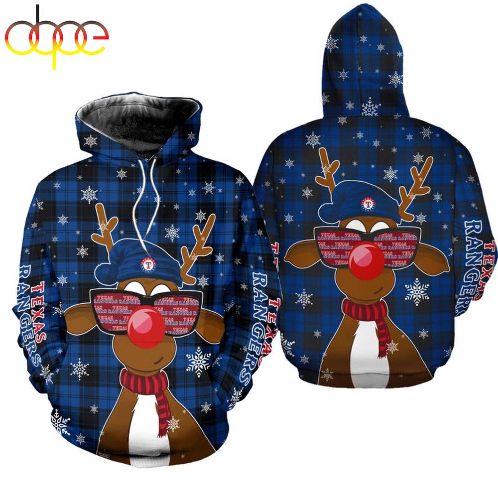 NFL Texas Rangers Christmas Reindeer Sunglasses All Over Print Hoodie Shirt