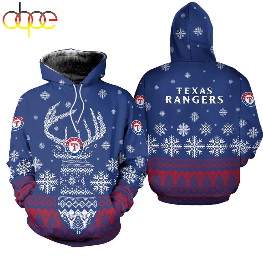 NFL Texas Rangers Reindeer Merry Christmas 3D Hoodie Shirt
