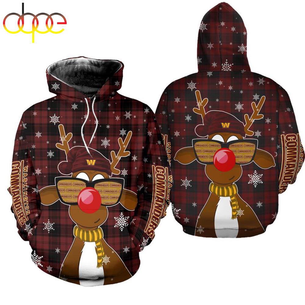 NFL Washington Commanders Christmas Reindeer Sunglasses All Over Print Hoodie Shirt