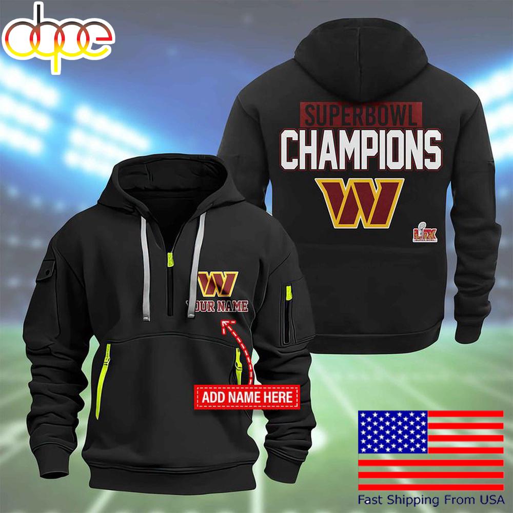 NFL Washington Commanders Custom Name Super Bowl LIX Quarter Zip Hoodie