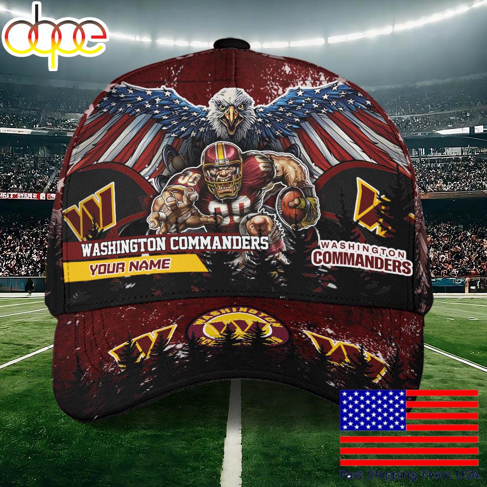 NFL Washington Commanders Mascot Logo Custom Name Baseball Cap  For Fans