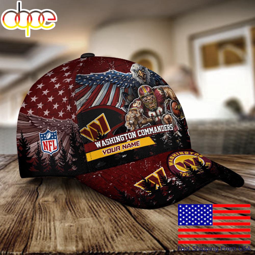 NFL Washington Commanders Mascot Logo Custom Name Baseball Cap  For Fans