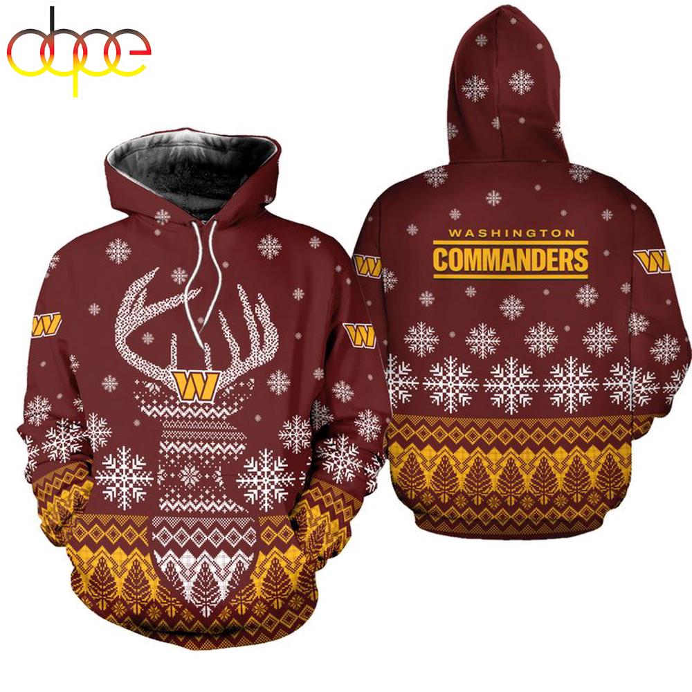 NFL Washington Commanders Reindeer Merry Christmas 3D Hoodie Shirt