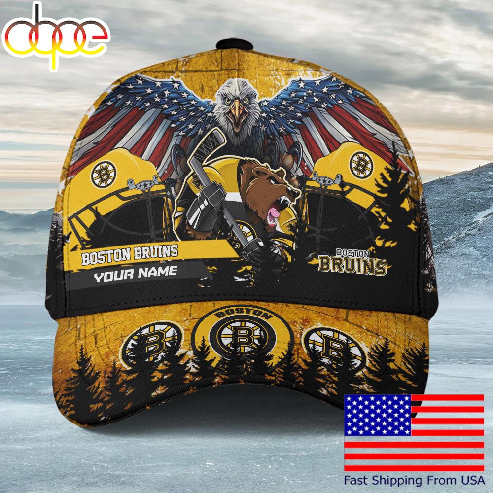 NHL Boston Bruins Mascot Logo Custom Name Baseball Cap