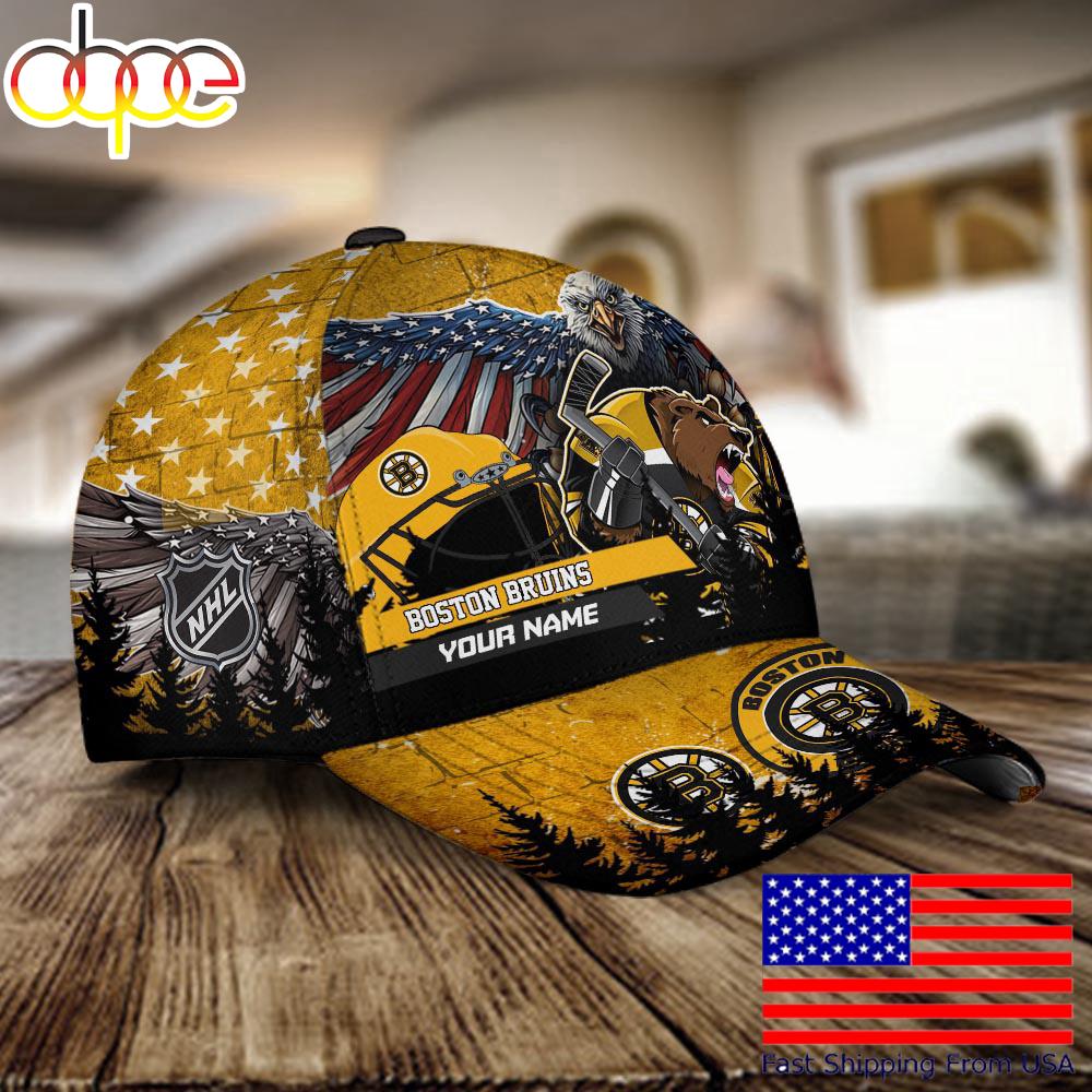 NHL Boston Bruins Mascot Logo Custom Name Baseball Cap