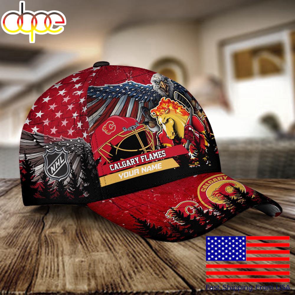 NHL Calgary Flames Mascot Logo Custom Name Baseball Cap