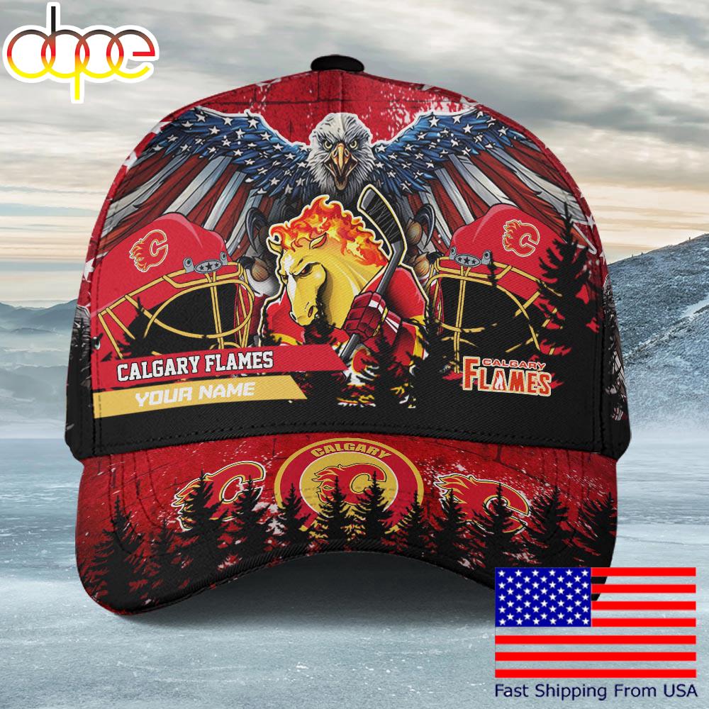 NHL Calgary Flames Mascot Logo Custom Name Baseball Cap