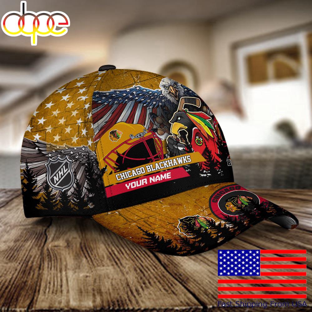 NHL Chicago Blackhawks Mascot Logo Custom Name Baseball Cap